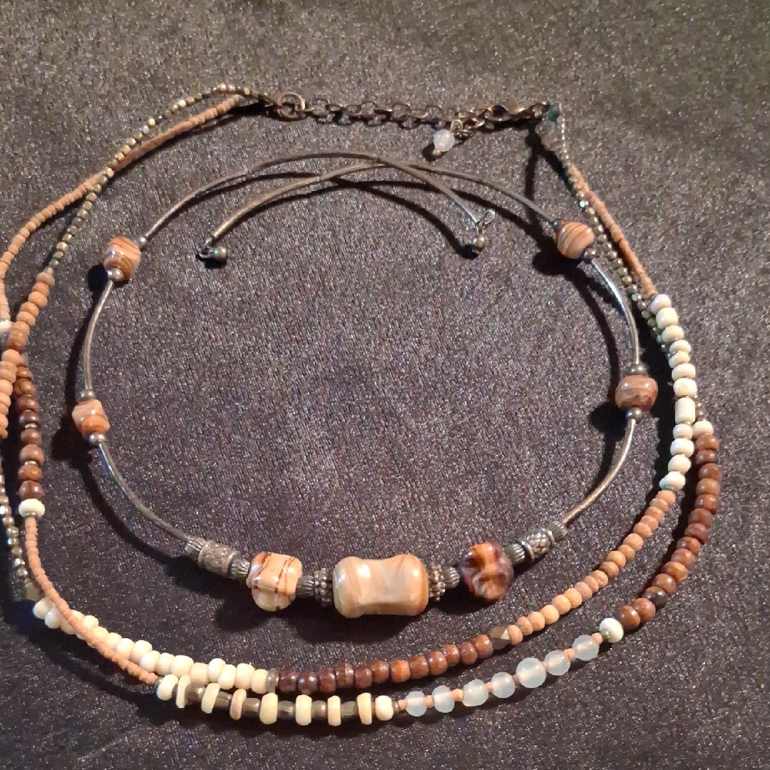 Brown And Tan Beaded Necklace Set
